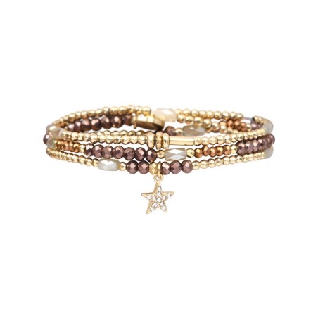 Bracelet 3 tours Gaby Cristal bronze, camel & vert flâner au jardin