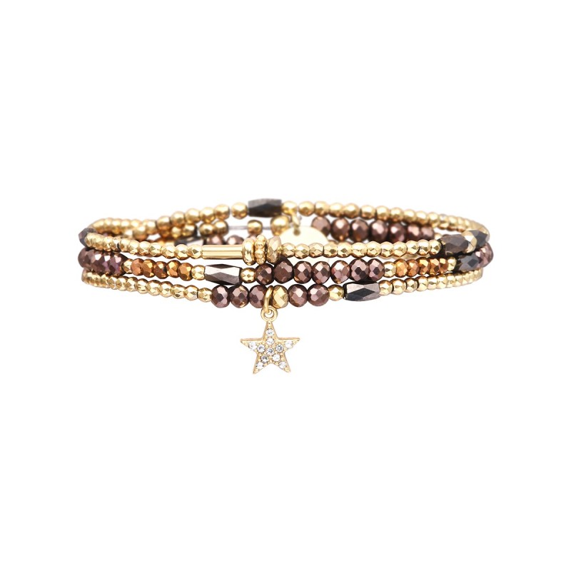 Bracelet 3 tours Gaby Cristal bronze, camel & brun frioul