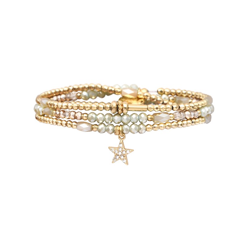 Bracelet 3 tours Gaby Cristal vert flâner au jardin