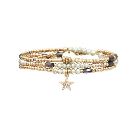 Bracelet 3 tours Gaby Cristal vert flâner au jardin & brun frioul