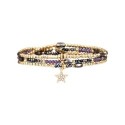 Bracelet 3 tours Gaby Cristal mauve, arc en ciel & brun frioul