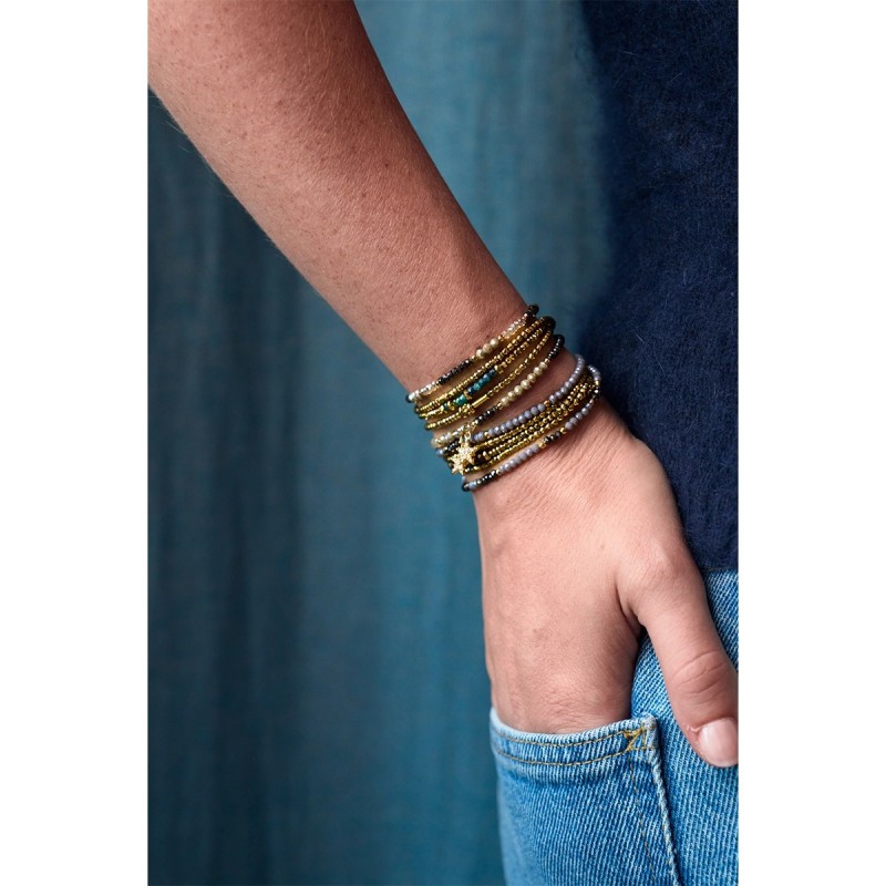 Bracelet 3 tours Gaby Cristal noir, gris & brun frioul