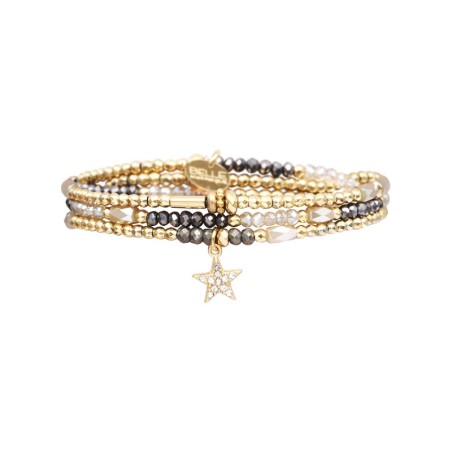 Bracelet 3 tours Gaby Cristal blanc, gris & vert flâner au jardin