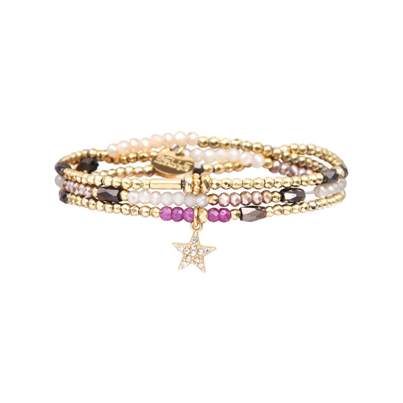 Bracelet 3 tours Gaby Cristal nuage de lait, rosé, brun frioul & rubis
