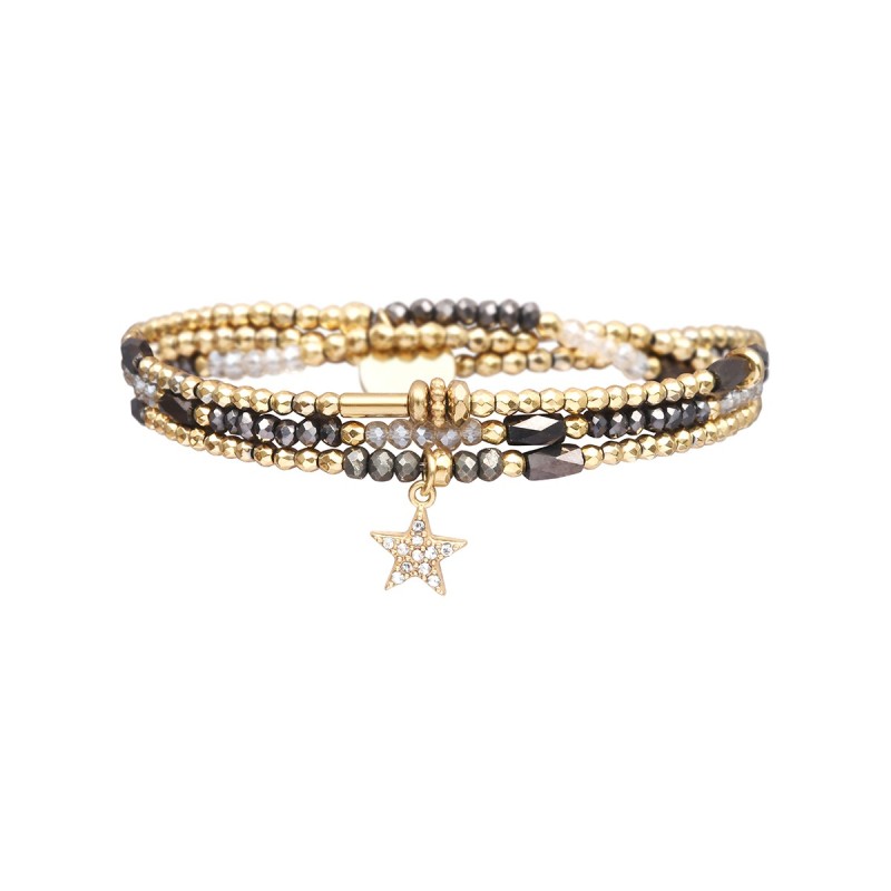 Bracelet 3 tours Gaby Cristal gris, blanc & brun frioul