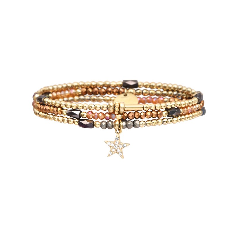 Bracelet 3 tours Gaby Cristal bronze, gris & brun frioul