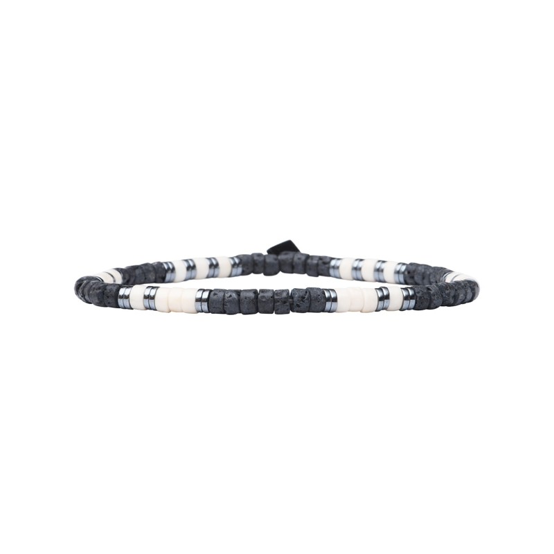 Bracelet Leo élastique Pierre de rivière & Pierre de lave