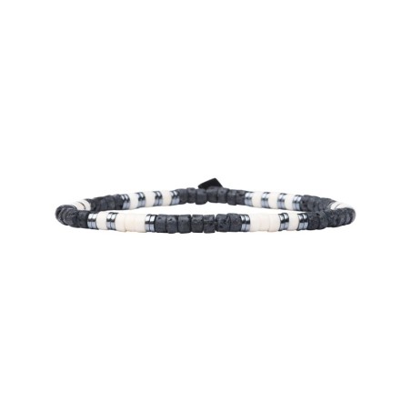 Bracelet Leo élastique Pierre de rivière & Pierre de lave