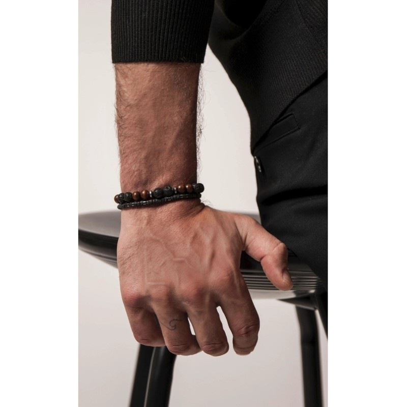 Bracelet Leo élastique Œil de Tigre & Pierre de Rivière