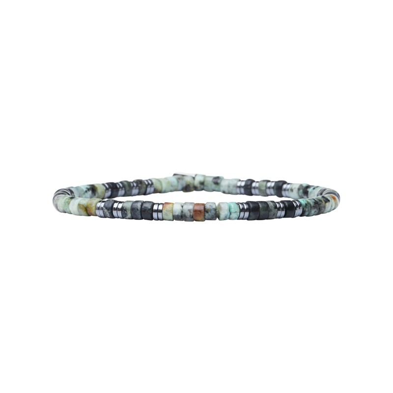 Bracelet Leo élastique Turquoise Africaine & Onyx