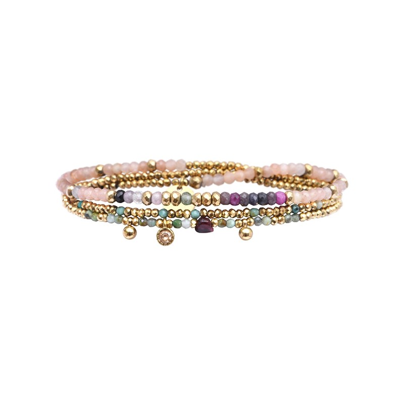 Bracelet élastique 3 tours Gabrielle rubis