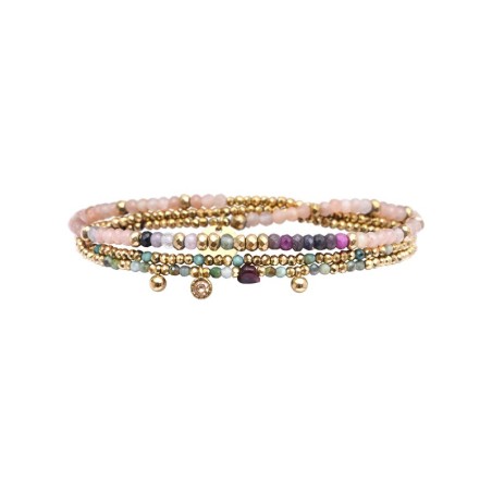 Bracelet élastique 3 tours Gabrielle rubis