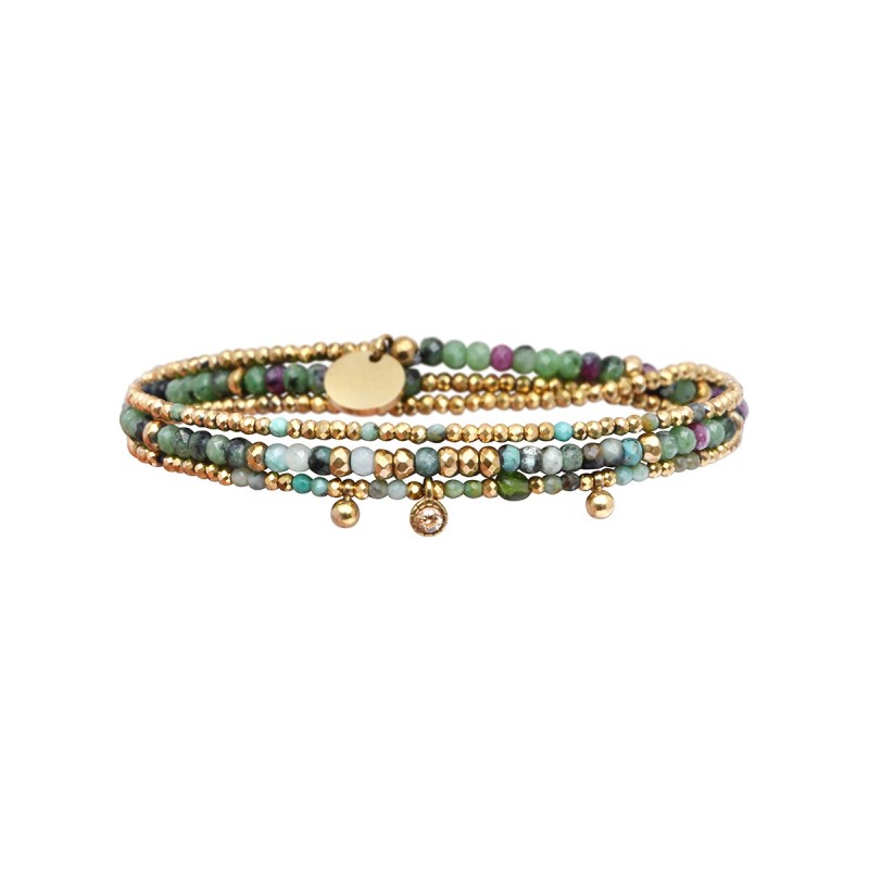 Bracelet élastique 3 tours Gabrielle rubis zoïste