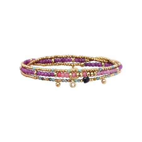 Bracelet élastique 3 tours Gabrielle tourmaline rose
