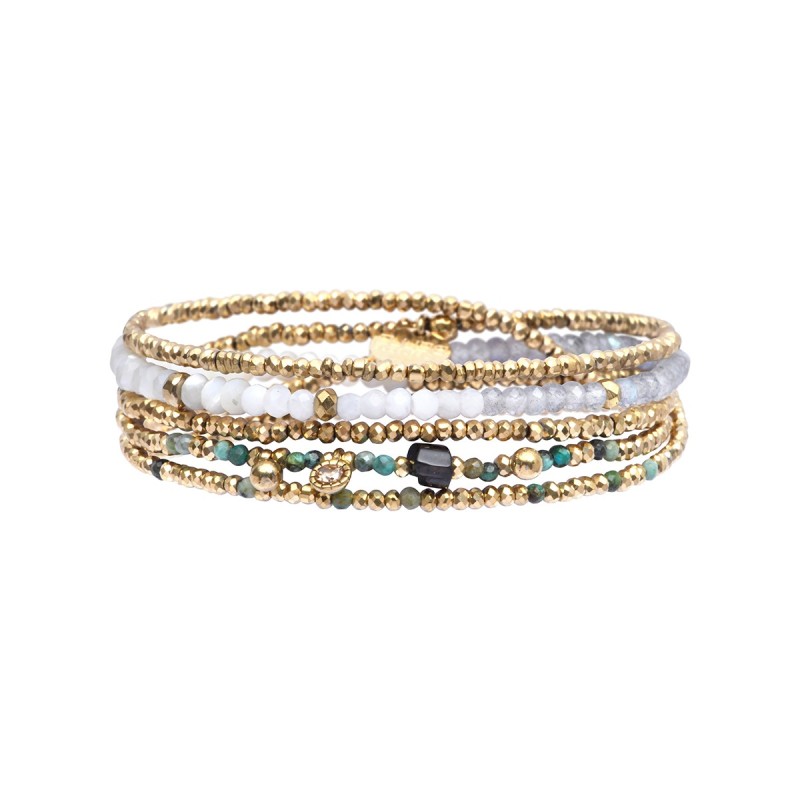 Bracelet élastique 5 tours Gabrielle nacre