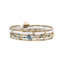 Bracelet élastique 5 tours Gabrielle turquoise blanche