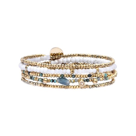 Bracelet élastique 5 tours Gabrielle turquoise blanche