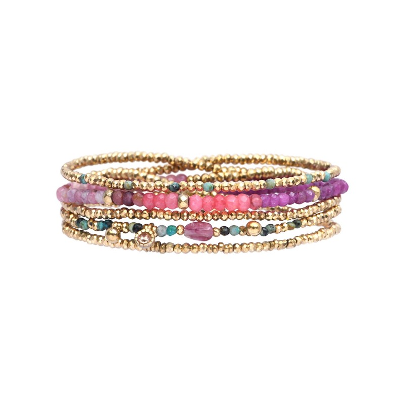 Bracelet élastique 5 tours Gabrielle rubis