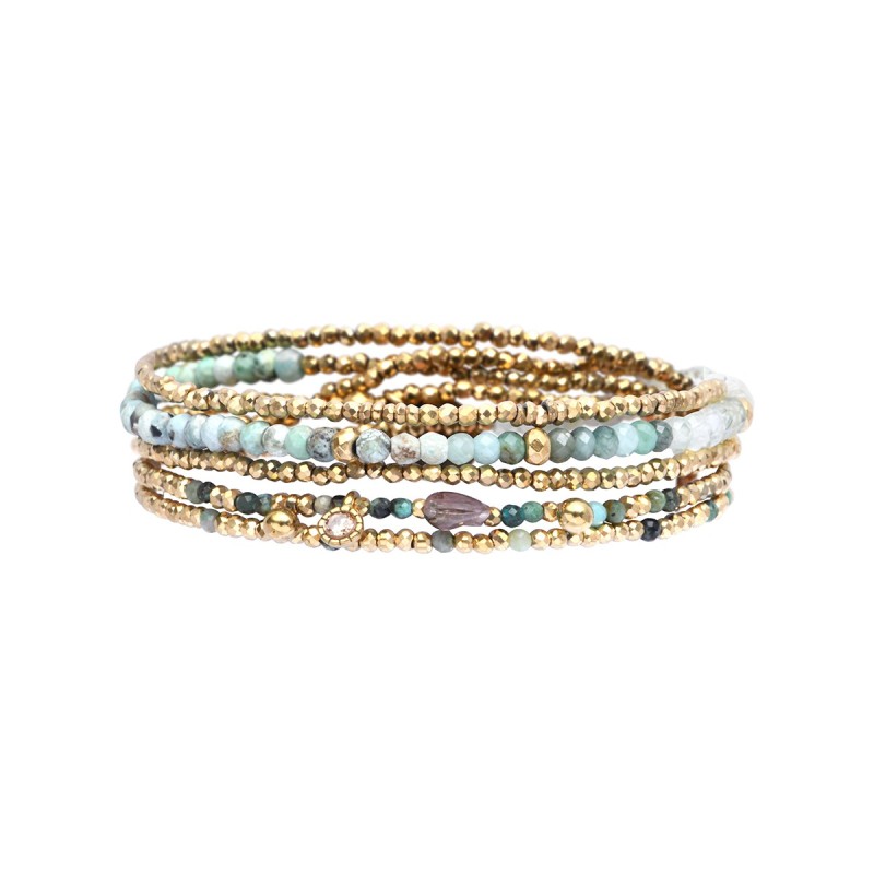 Bracelet élastique 5 tours Gabrielle turquoise
