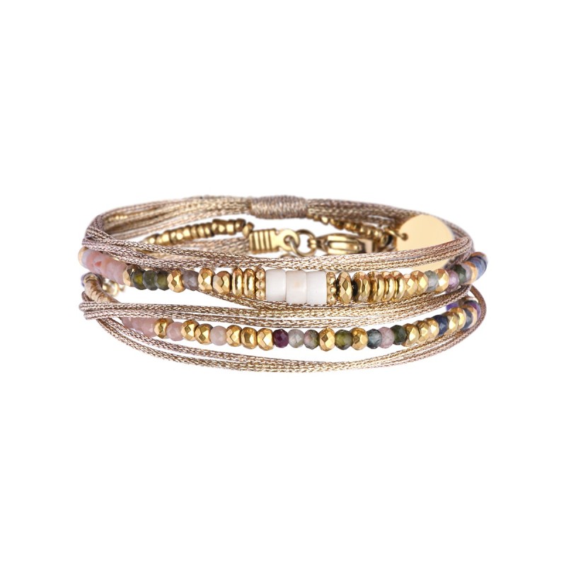 Bracelet 2 tours Rim nude pierre de lune rose
