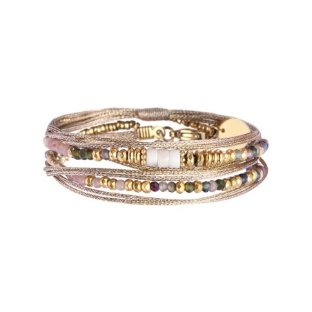 Bracelet 2 tours Rim nude pierre de lune rose