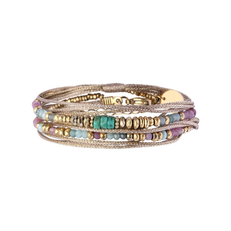 Bracelet 2 tours Rim nude tourmaline rose