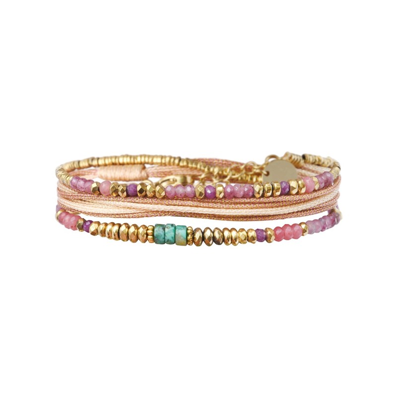 Bracelet 2 tours Rim color tourmaline rose