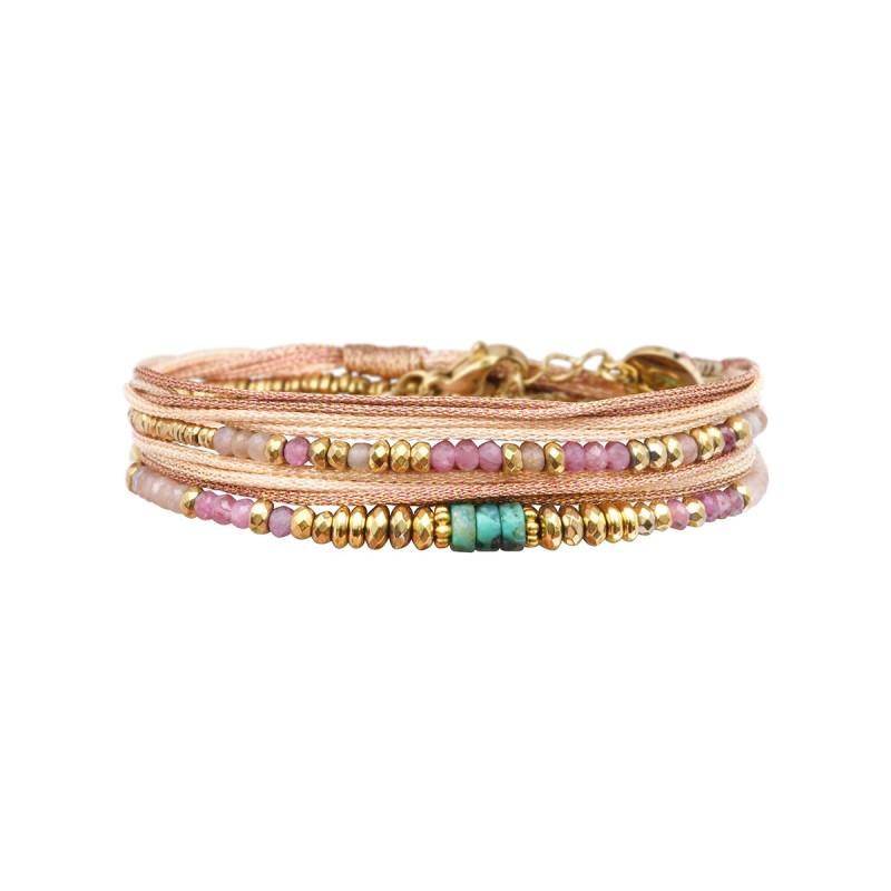 Bracelet 2 tours Rim color pierre de lune rose