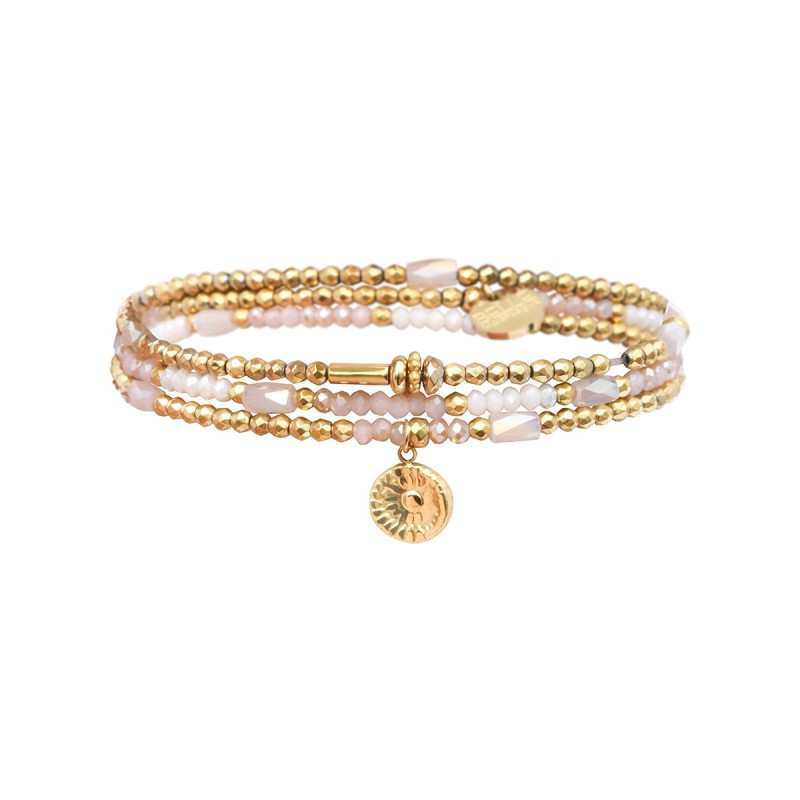 Bracelet élastique 3 tours Gaby blanc nacré