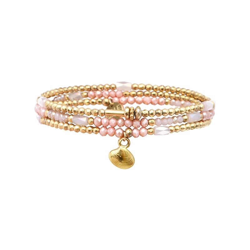 Bracelet élastique 3 tours Gaby rose dragée