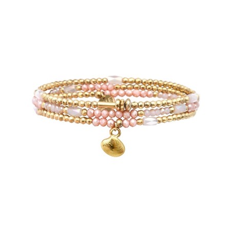 Bracelet élastique 3 tours Gaby rose dragée