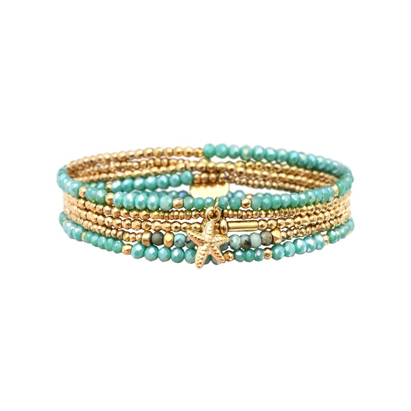 Bracelet élastique 5 tours Gaby mer des Caraïbes