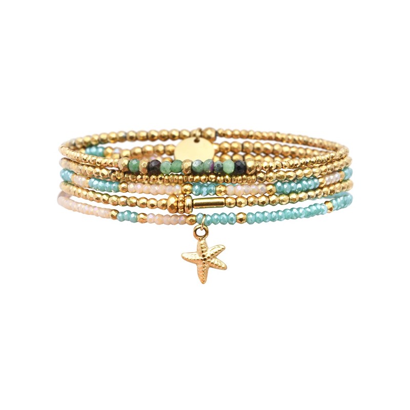 Bracelet élastique 5 tours Gaby rubis zoïste