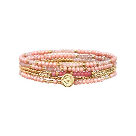 Bracelet élastique 5 tours Gaby rose dragée