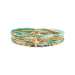 Bracelet élastique 5 tours Gaby jade bleu