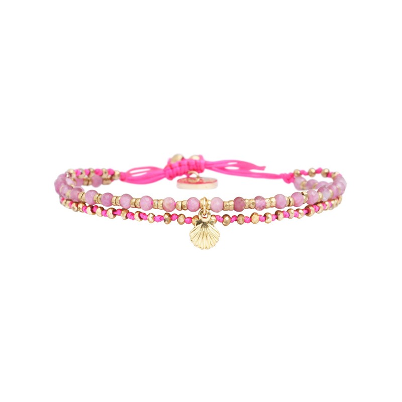 Bracelet 2 rangs Enaha tourmaline rose fluo