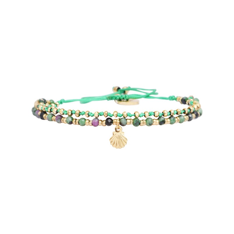 Bracelet 2 rangs Enaha rubis zoïste vert