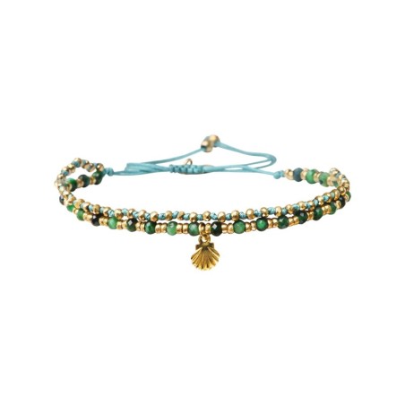 Bracelet 2 rangs Enaha œil du tigre vert