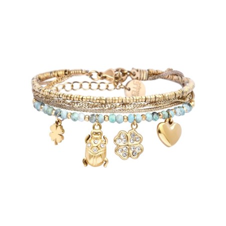 bracelet 4 rangs Mila turquoise claire