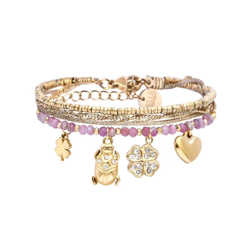 bracelet 4 rangs Mila tourmaline rose