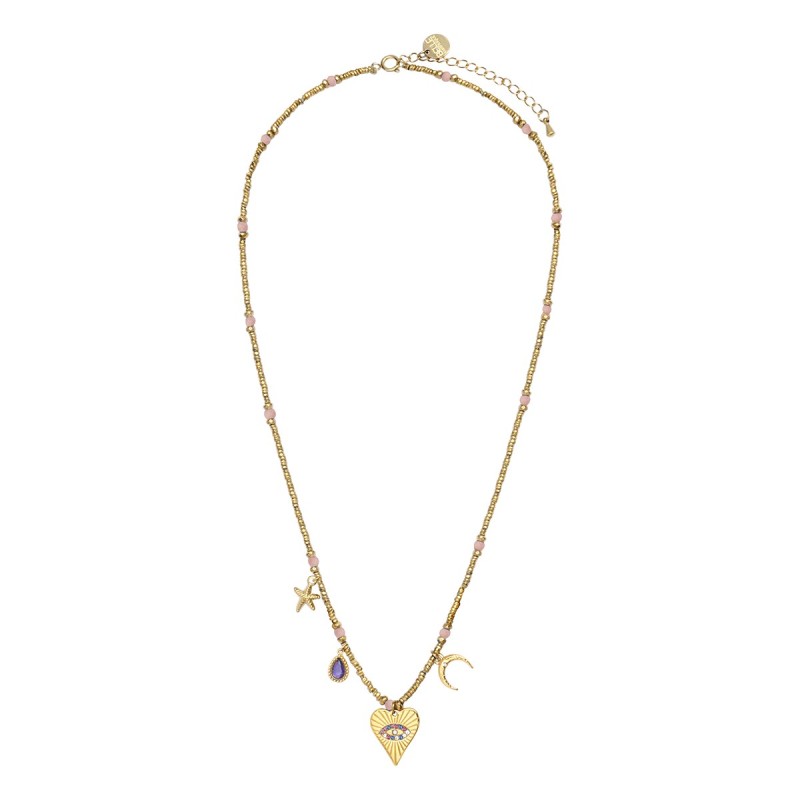 Collier Lucky charms pierre de lune rose