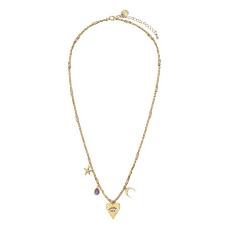 Collier Lucky charms pierre de lune rose