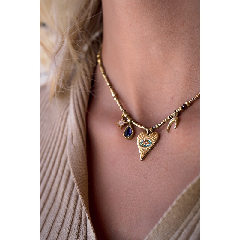 Collier Lucky charms pierre de lune rose