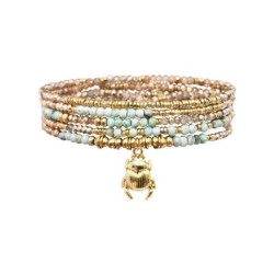 Bracelet élastique 5 tours Janna turquoise africaine claire