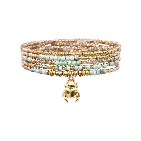 Bracelet élastique 5 tours Janna turquoise africaine claire