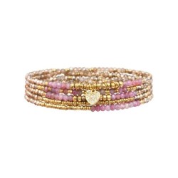 Bracelet élastique 5 tours Janna tourmaline rose