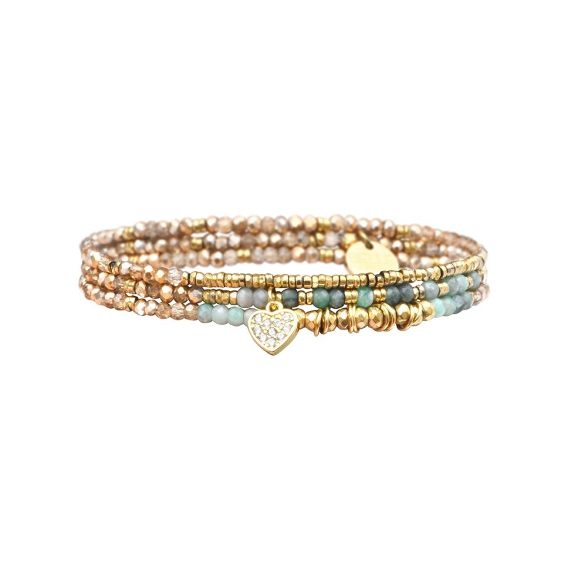 Bracelet élastique 3 tours Janna émeraude