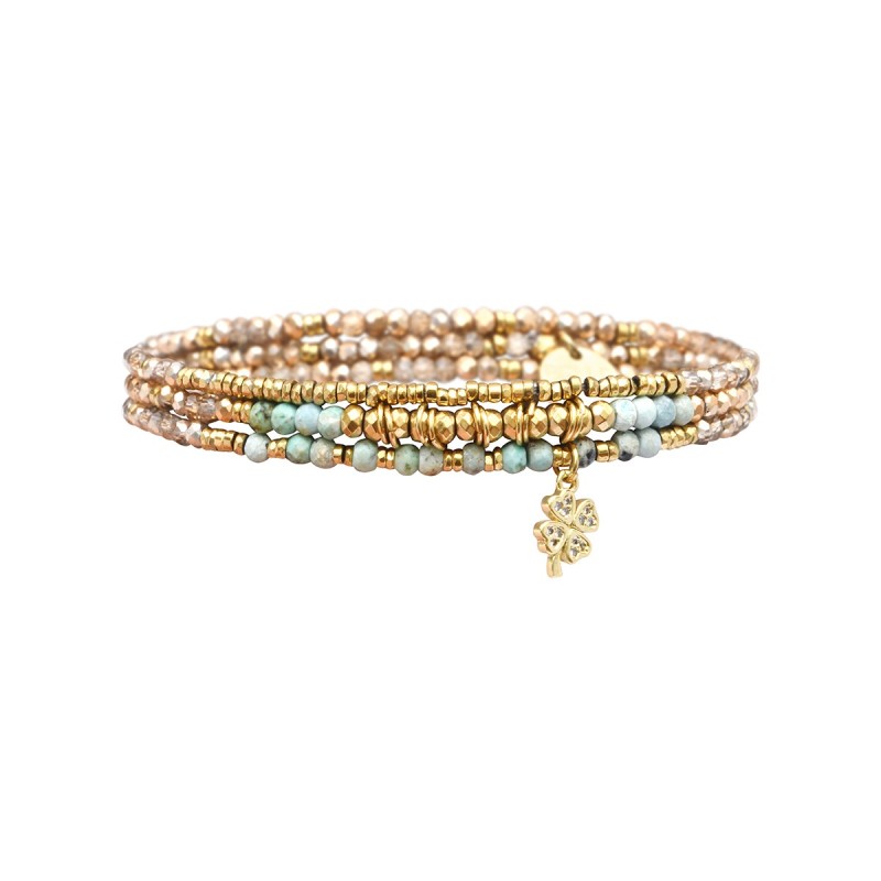 Bracelet élastique 3 tours Janna turquoise africaine claire