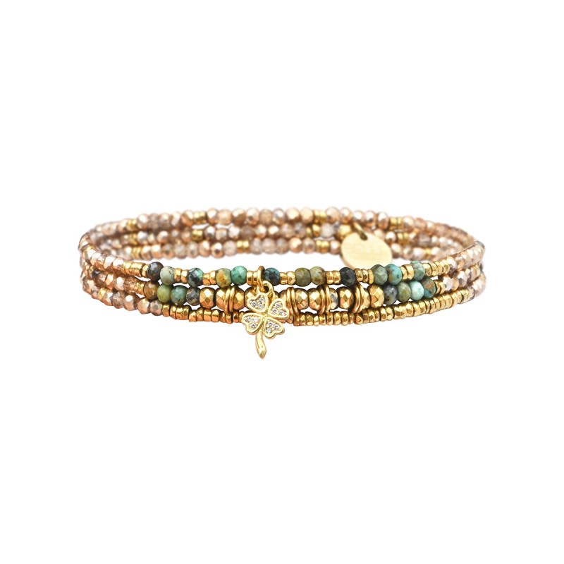 Bracelet élastique 3 tours Jannaturquoise africaine