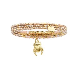 Bracelet élastique 3 tours Janna pierre de lune rose